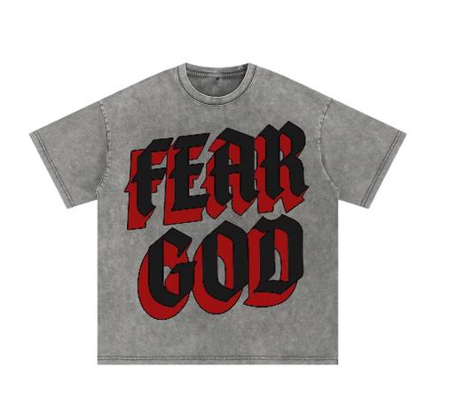 Fear God Graphic T-Shirt — Gothic Red & Black