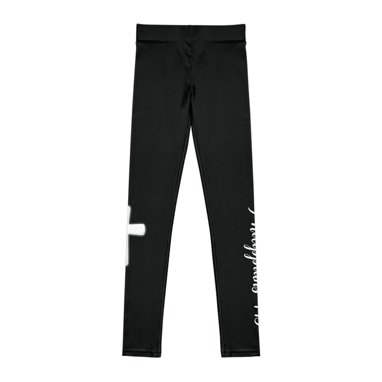 Youth Cross Scriptures Leggings — Philippians 4:13 Black Faith Workout Leggings