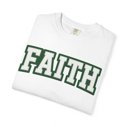 Faith Graphic T-Shirt  Green Varsity Text & Triple Cross Back (Print)