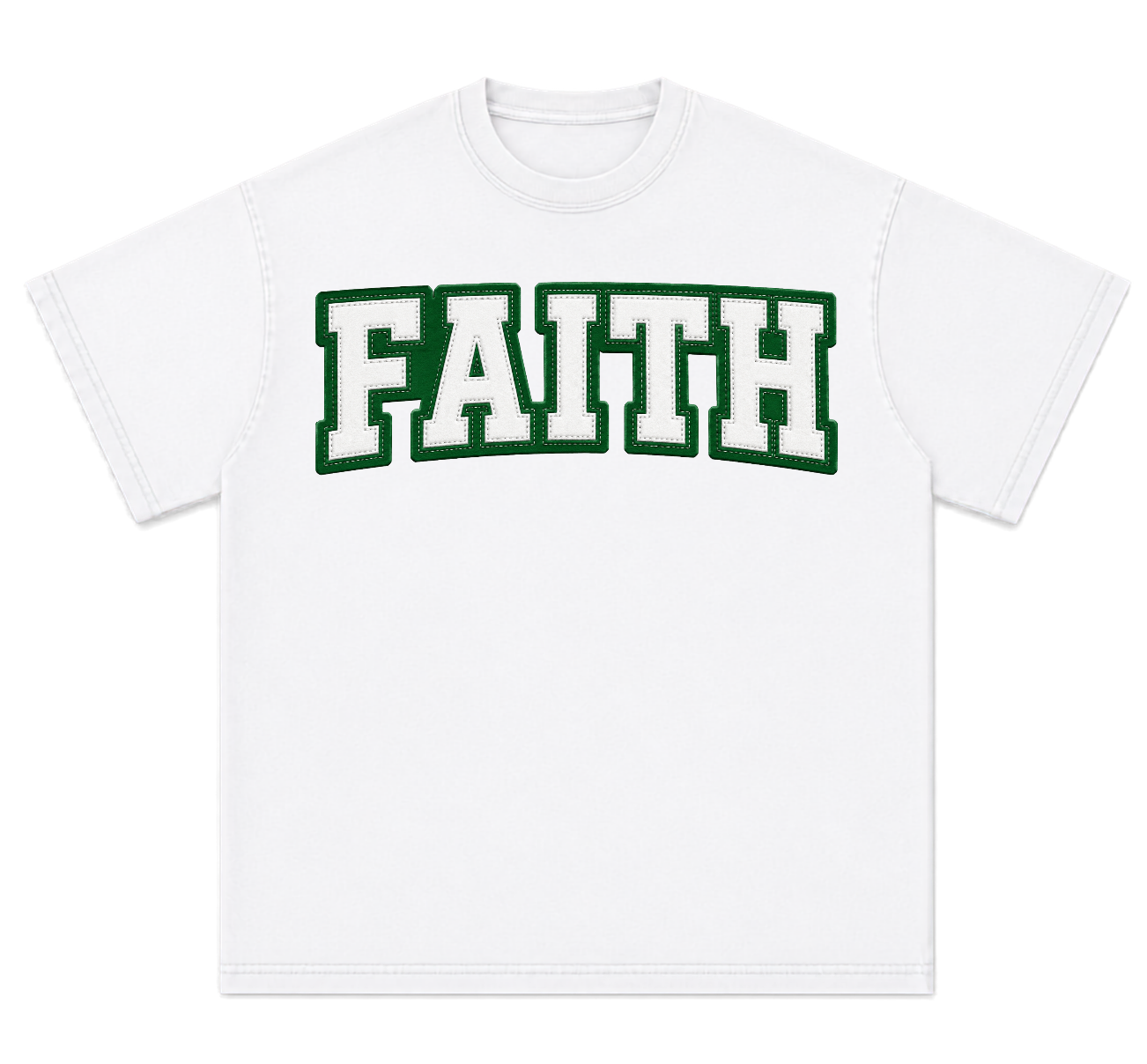 Faith Graphic T-Shirt  Green Varsity Text & Triple Cross Back (Print)